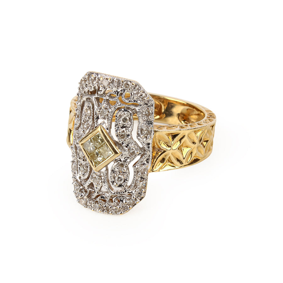 14K Yellow & White Gold Openwork Diamond Ring