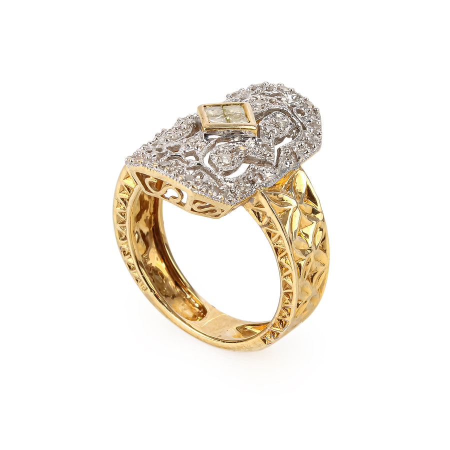 14K Yellow & White Gold Openwork Diamond Ring