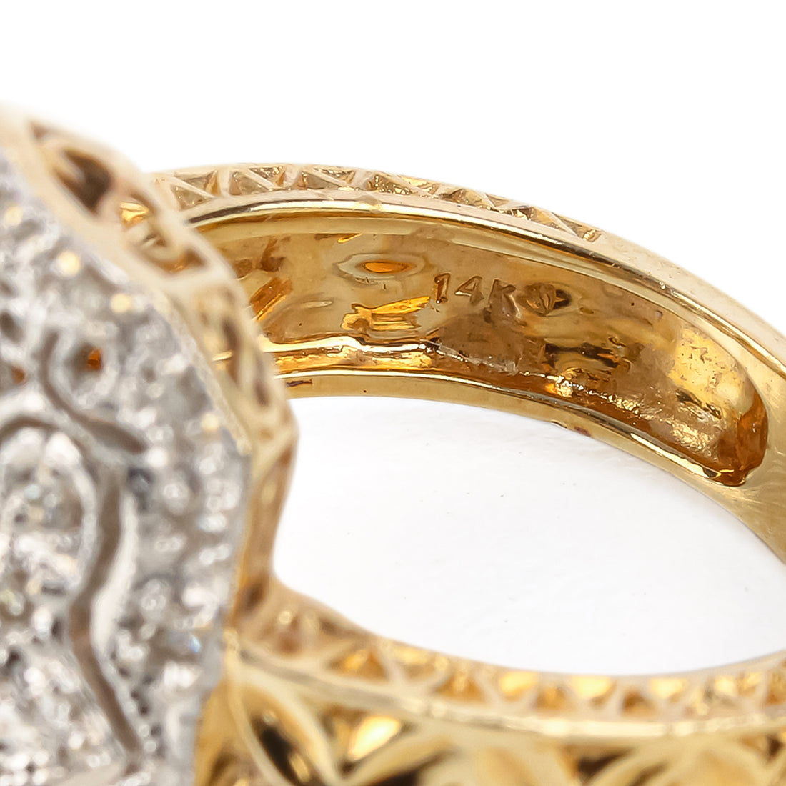 14K Yellow & White Gold Openwork Diamond Ring
