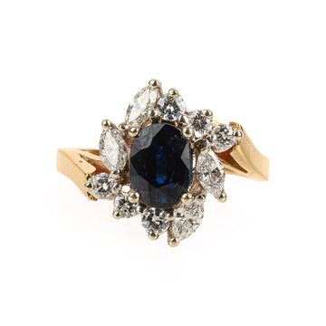 14K Yellow & White Gold Sapphire & Diamond Cluster Ring