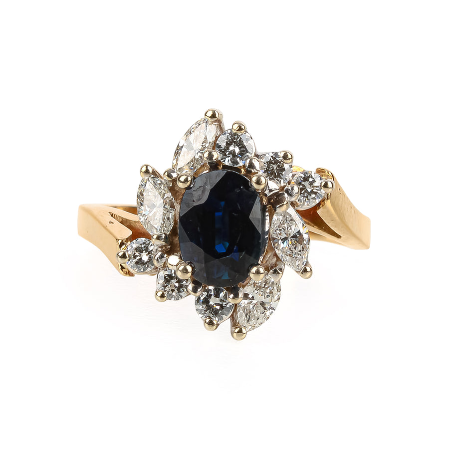 14K Yellow & White Gold Sapphire & Diamond Cluster Ring
