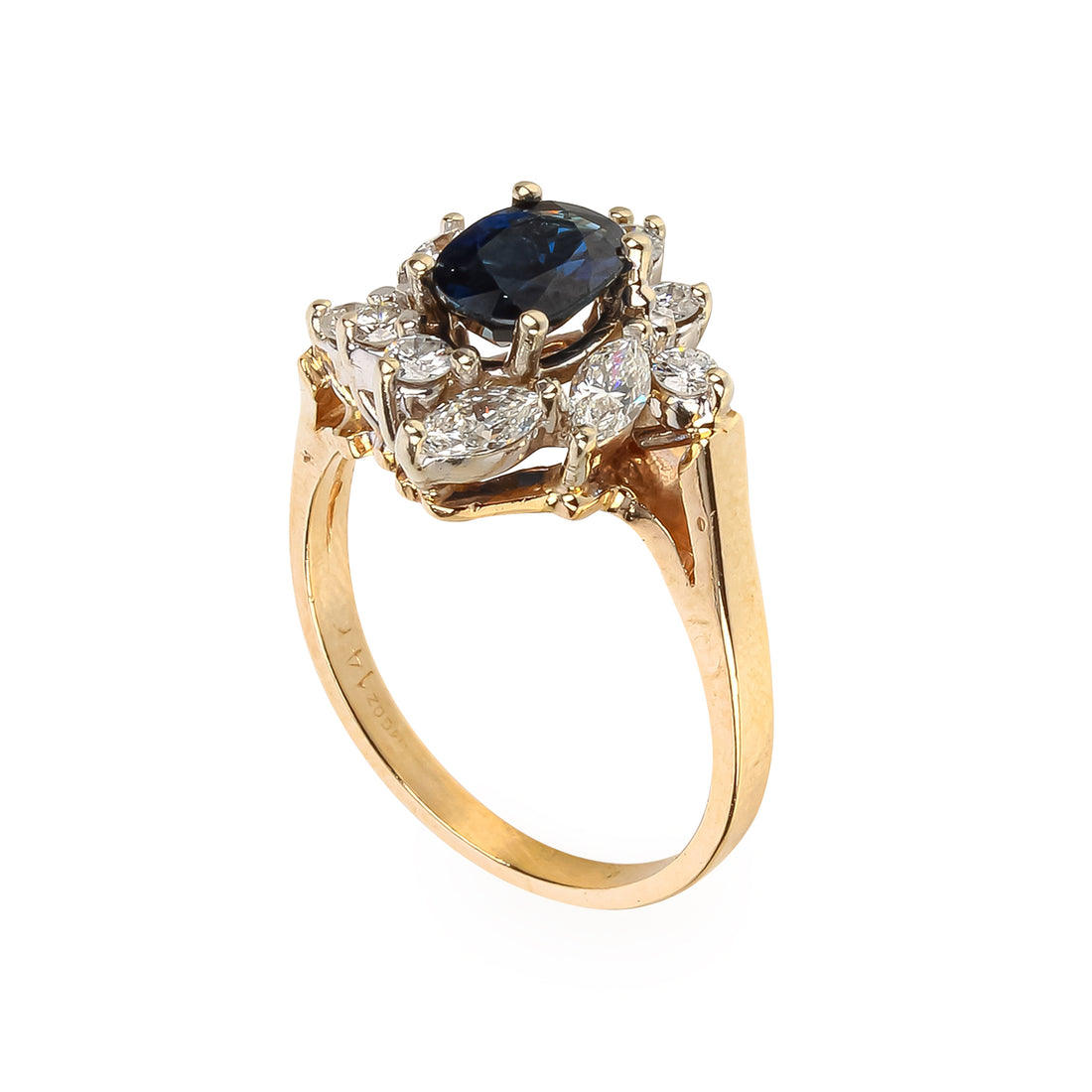 14K Yellow & White Gold Sapphire & Diamond Cluster Ring