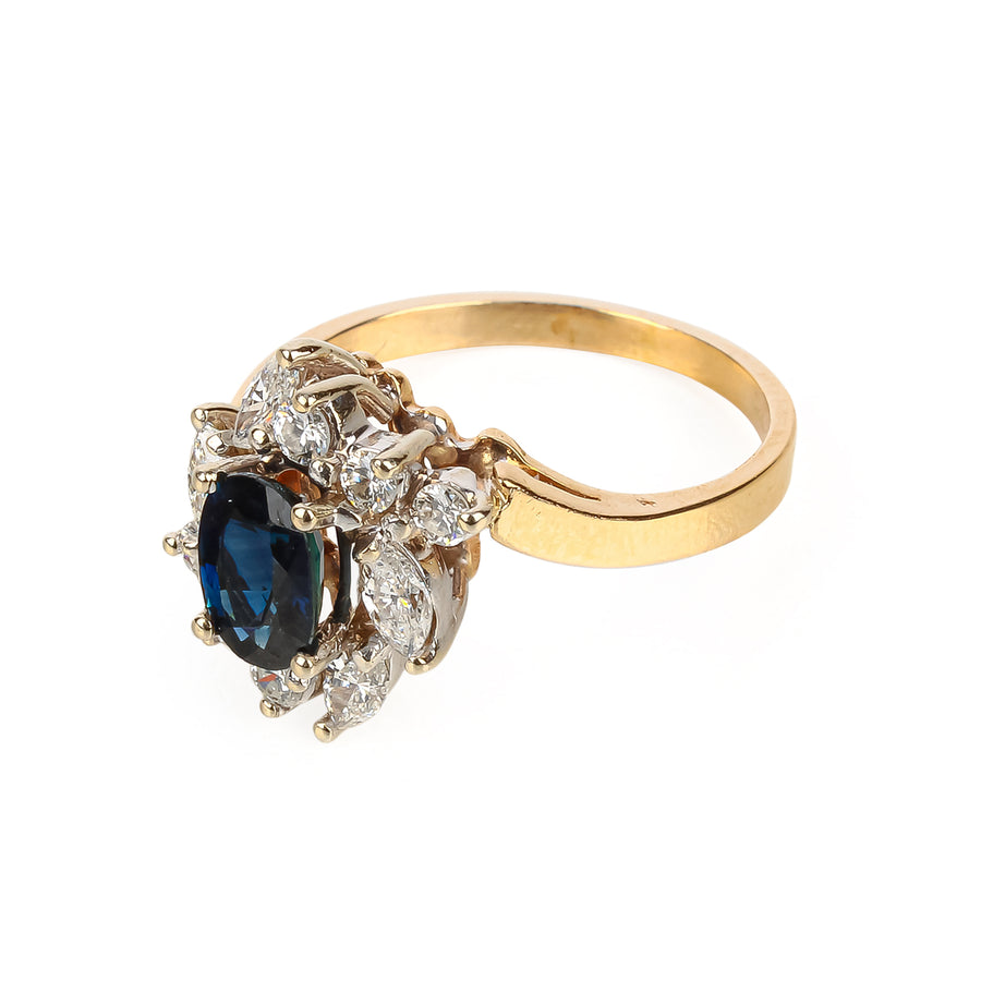 14K Yellow & White Gold Sapphire & Diamond Cluster Ring
