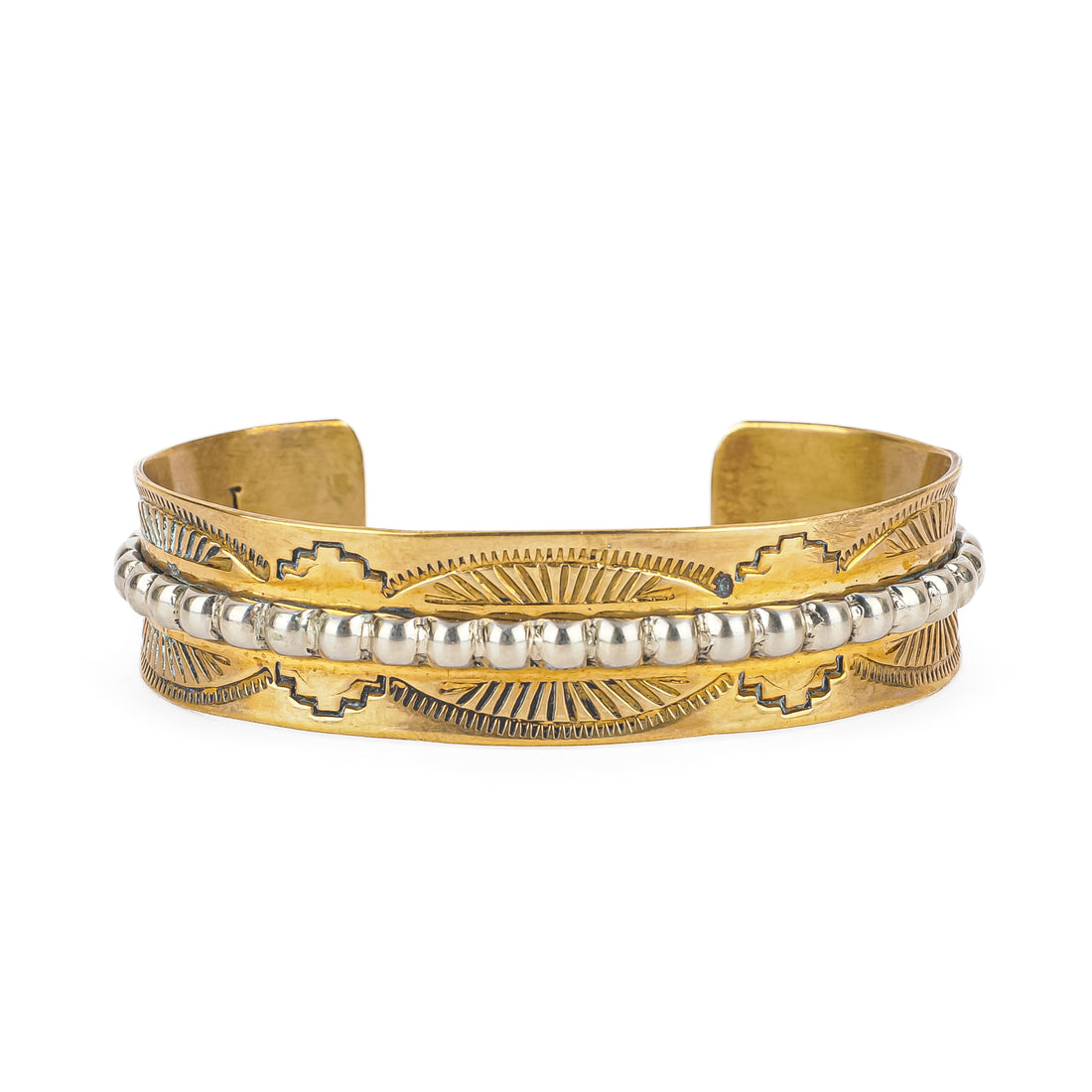 Navajo Gold Plated Silver Chased Cuff Bracelet