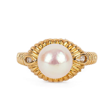 14K Yellow Gold Cultured Pearl Diamond Ring