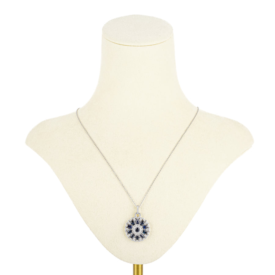 EFFY 14K White Gold Marquise Sapphire Diamond Pendant Necklace
