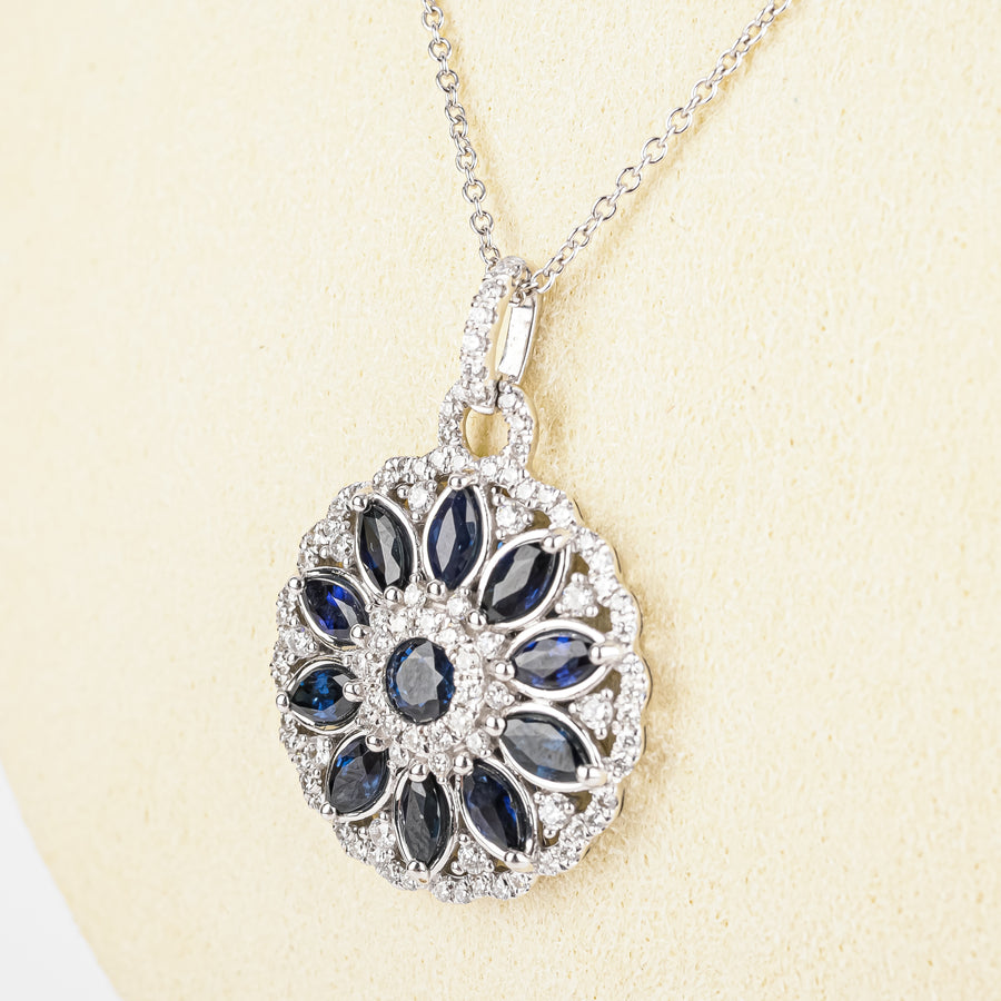 EFFY 14K White Gold Marquise Sapphire Diamond Pendant Necklace