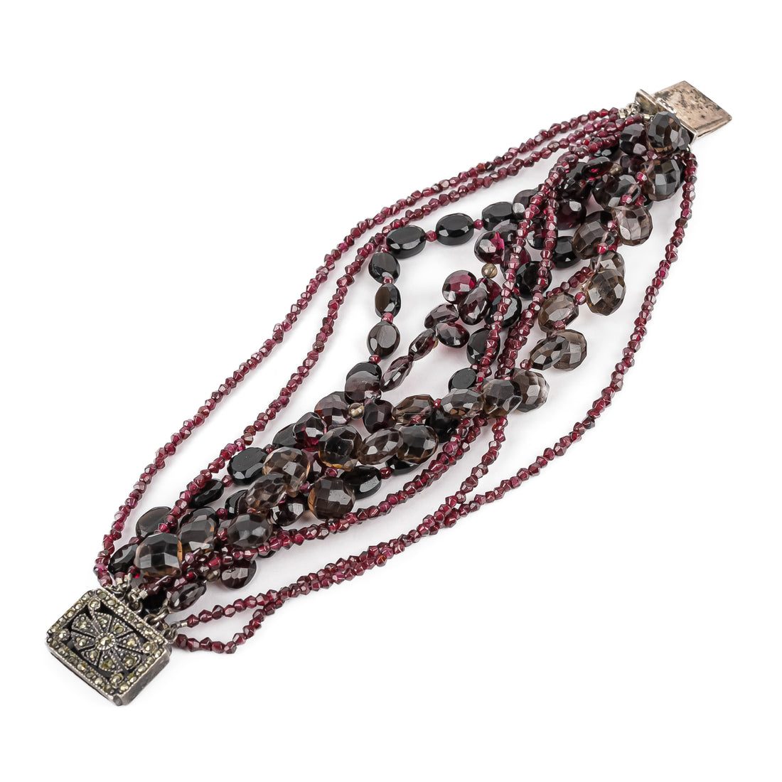 Garnet And Smoky Quartz Bead Multistrand Bracelet