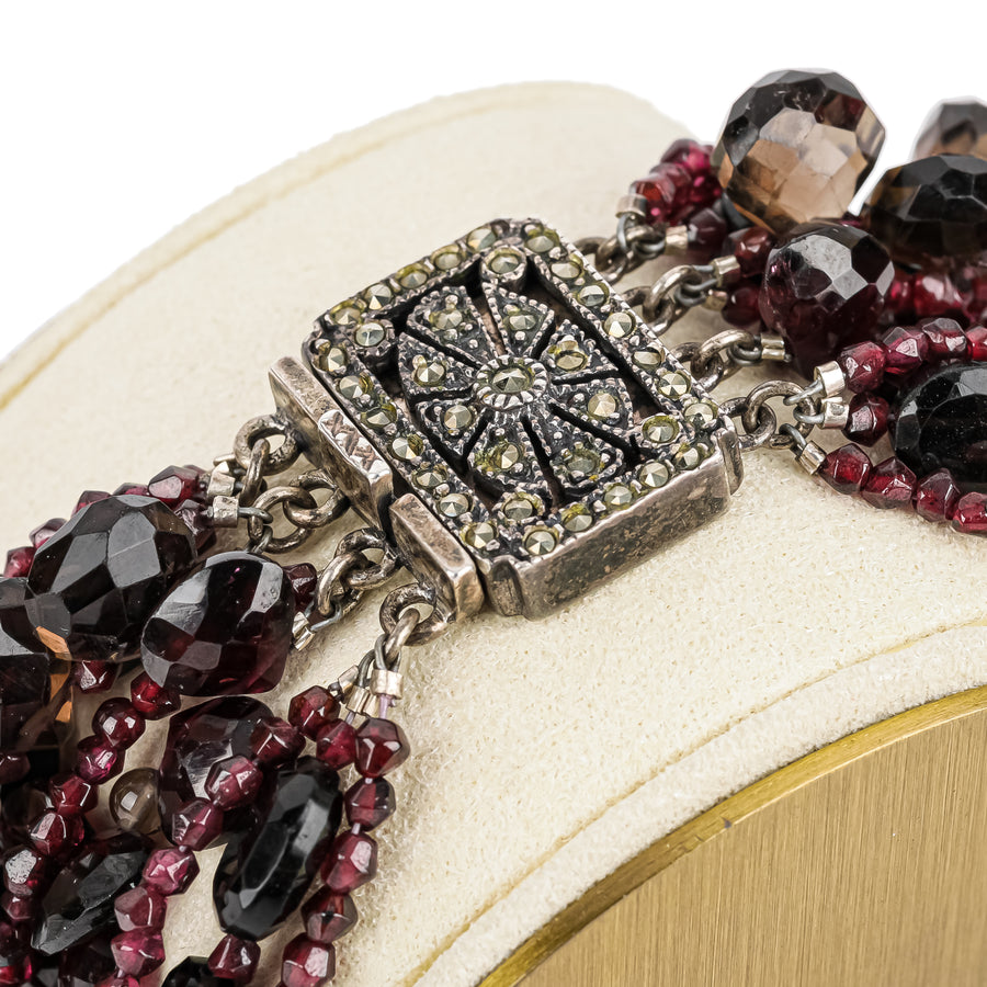 Garnet And Smoky Quartz Bead Multistrand Bracelet