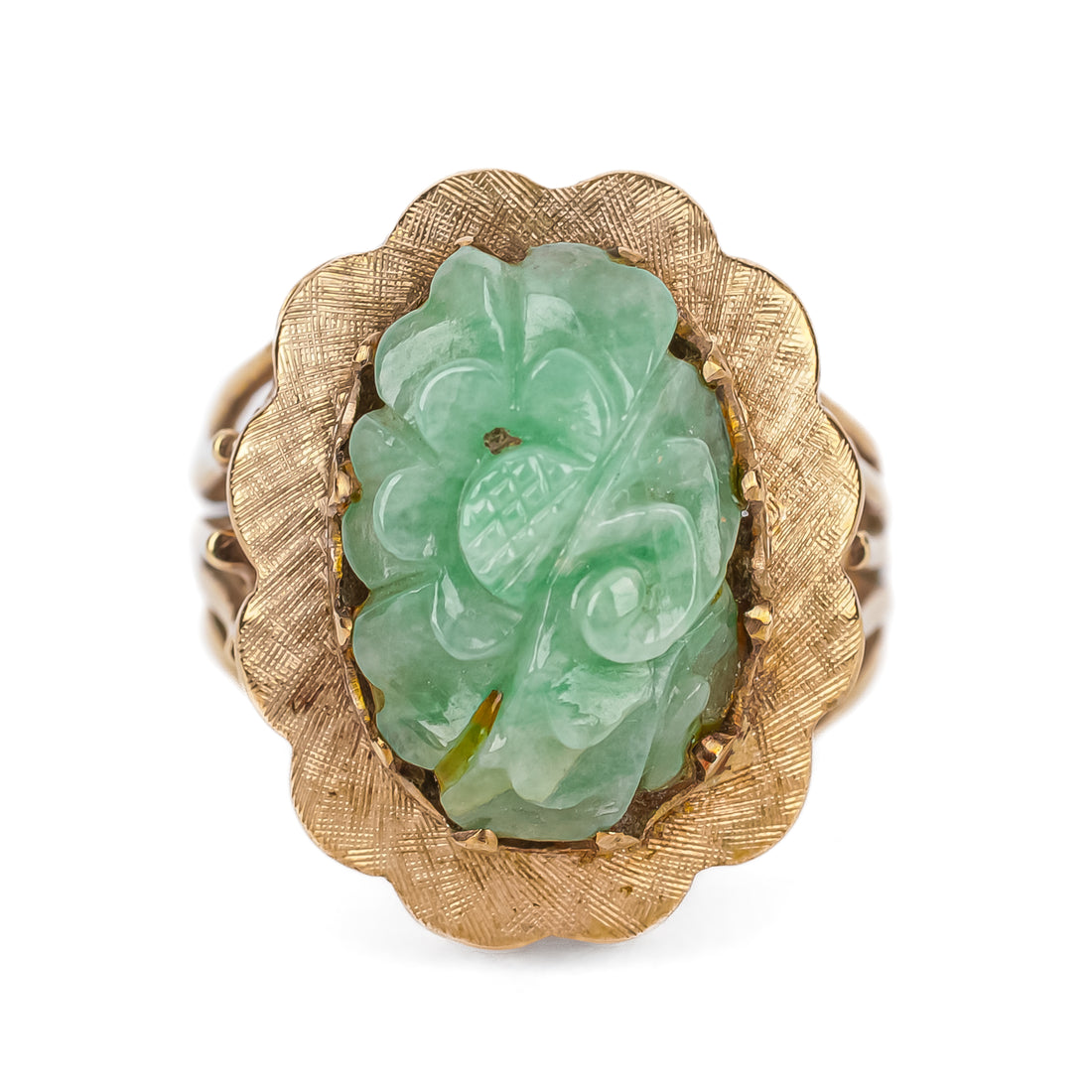 14K Yellow Gold Carved Jade Ring