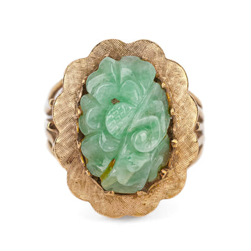 14K Yellow Gold Carved Jade Ring