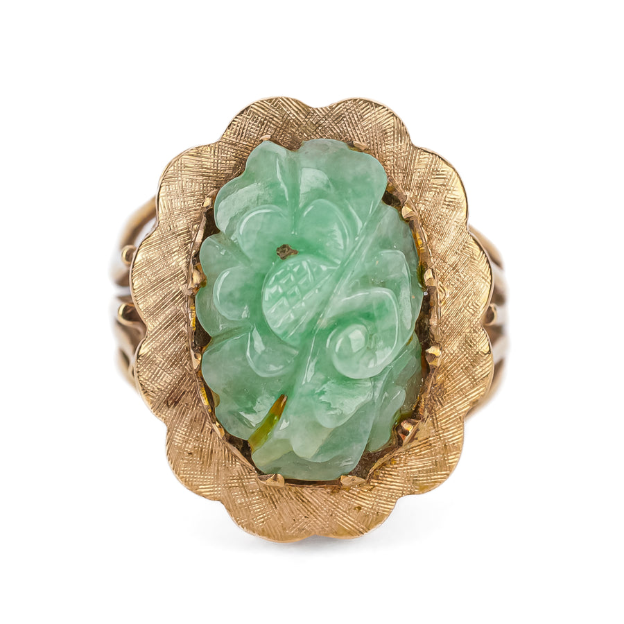 14K Yellow Gold Carved Jade Ring