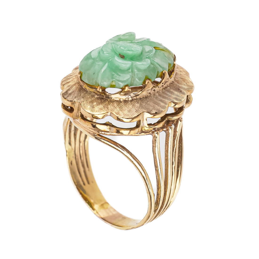 14K Yellow Gold Carved Jade Ring