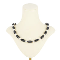 14K Yellow Gold Carved Spiral Onyx Bead Pearl Necklace