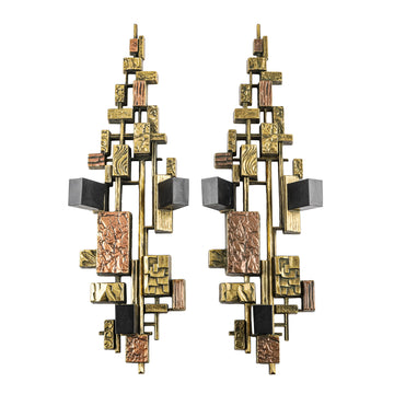 SYROCO Mid Century Modern Wall  Hanging 3-Candle Sconces Set of 2