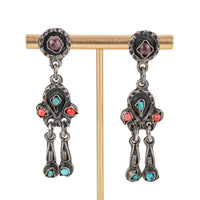TAXCO Sterling Coral Amethyst Turquoise Hinged Drop Earrings