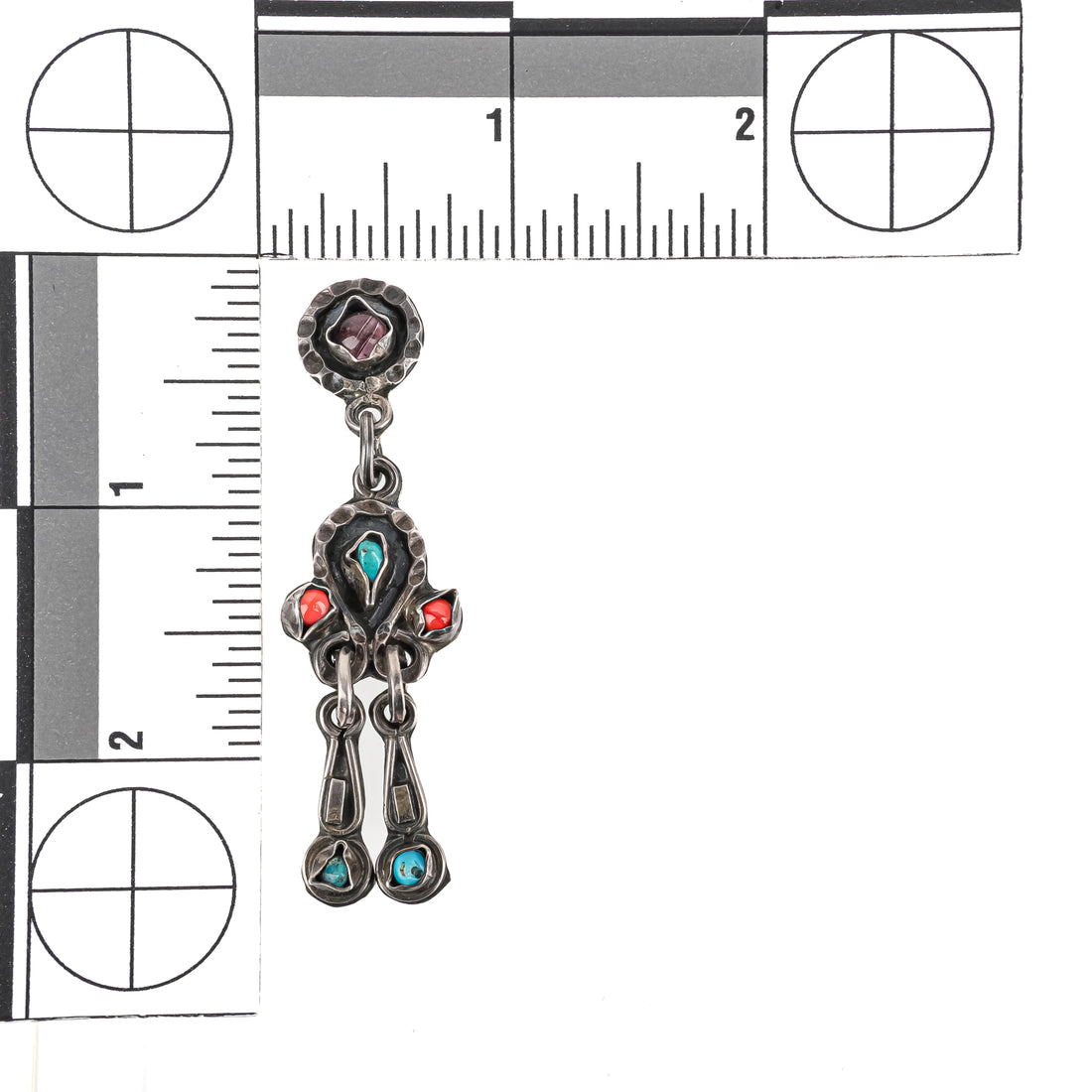 TAXCO Sterling Coral Amethyst Turquoise Hinged Drop Earrings
