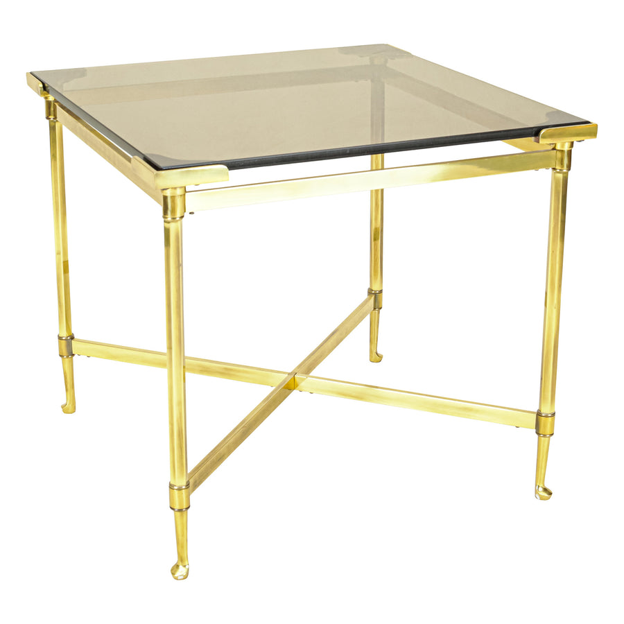Brass End Table With Smoked Glass Top