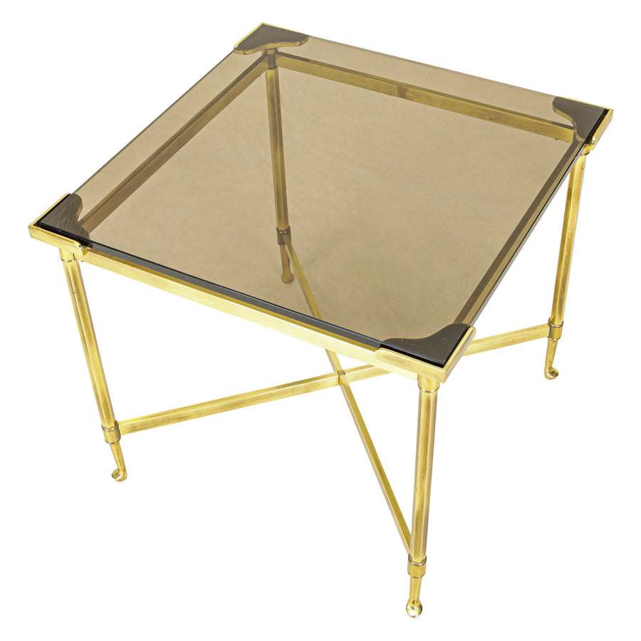 Brass End Table With Smoked Glass Top