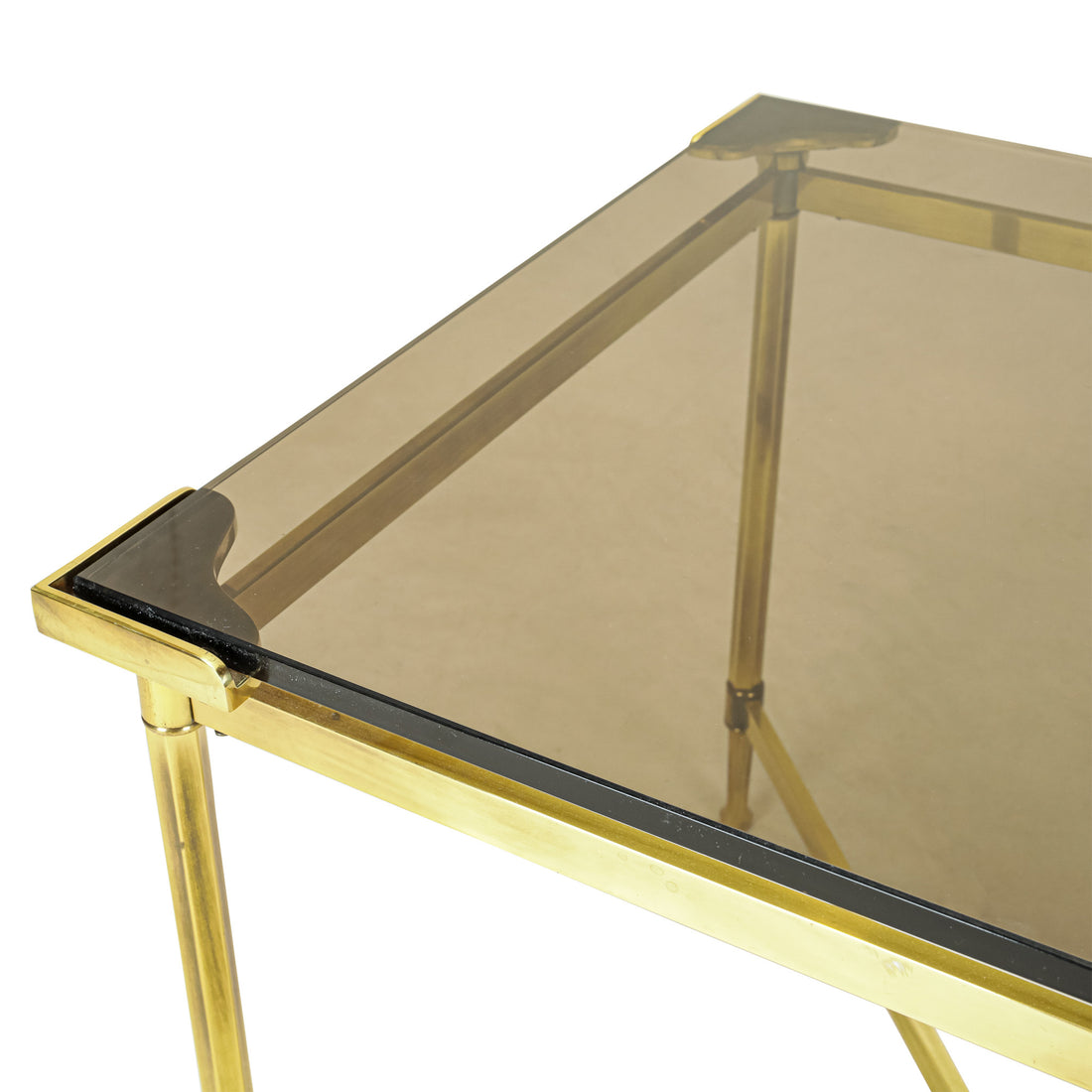 Brass End Table With Smoked Glass Top