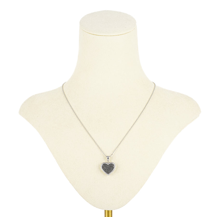 18K & 14K White Gold Black White Diamond Heart Pendant Necklace