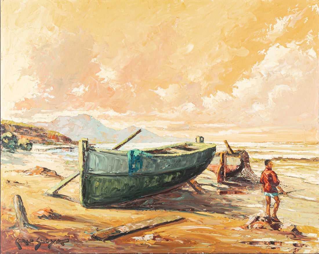 Carlo Sdoya (S African 1914-1996) Shoreline w/Boats And Fisherman