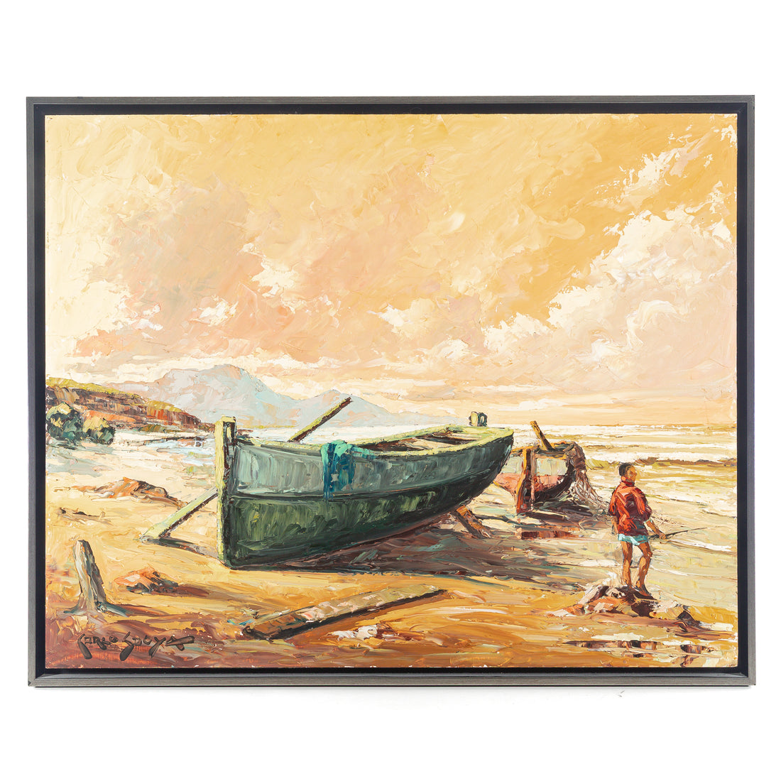 Carlo Sdoya (S African 1914-1996) Shoreline w/Boats And Fisherman