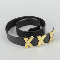 PALOMA PICASSO Gold Tone Triple Kiss Black Leather Belt