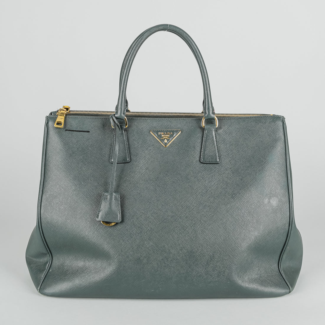 PRADA Large Galleria Saffiano Green Leather Handbag