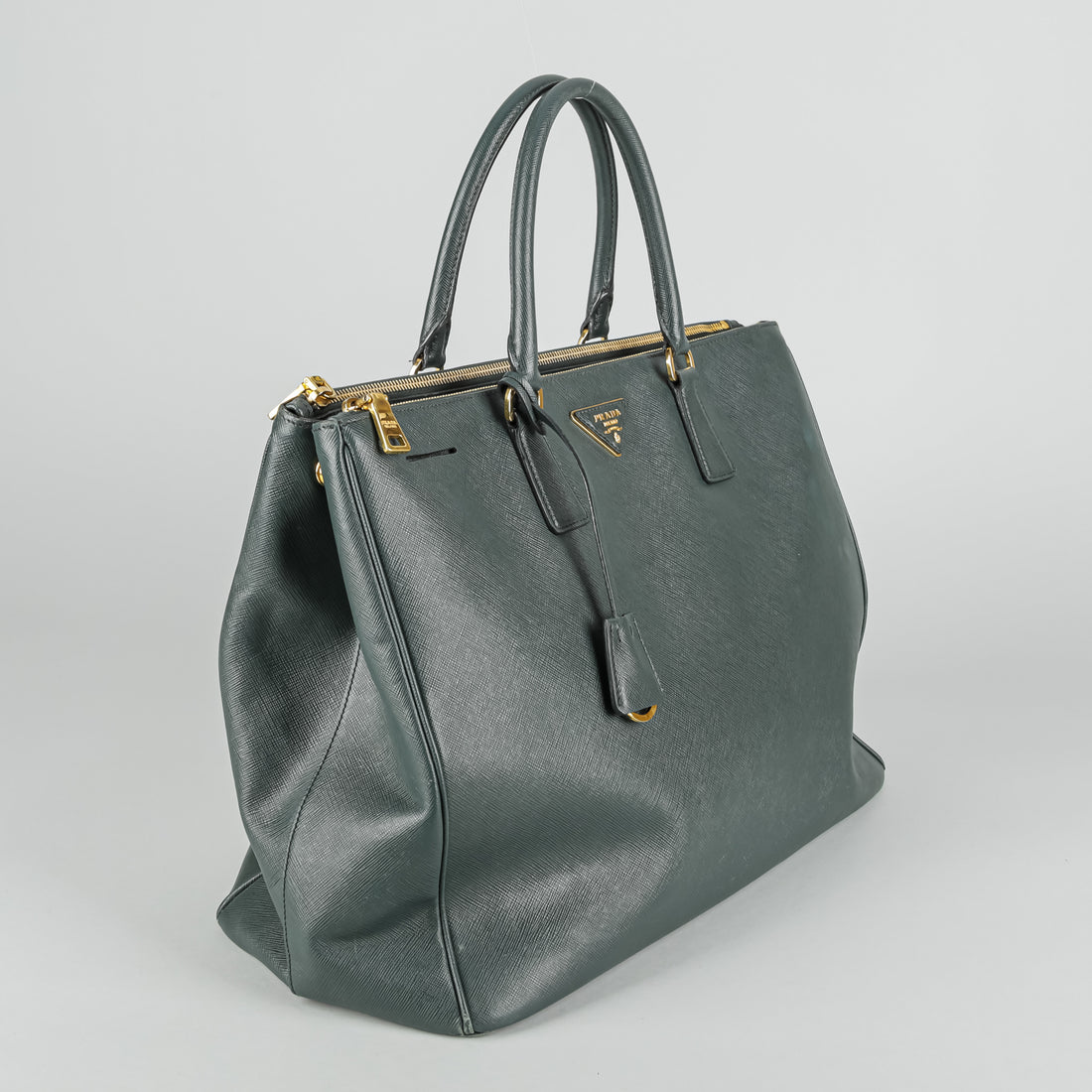 PRADA Large Galleria Saffiano Green Leather Handbag