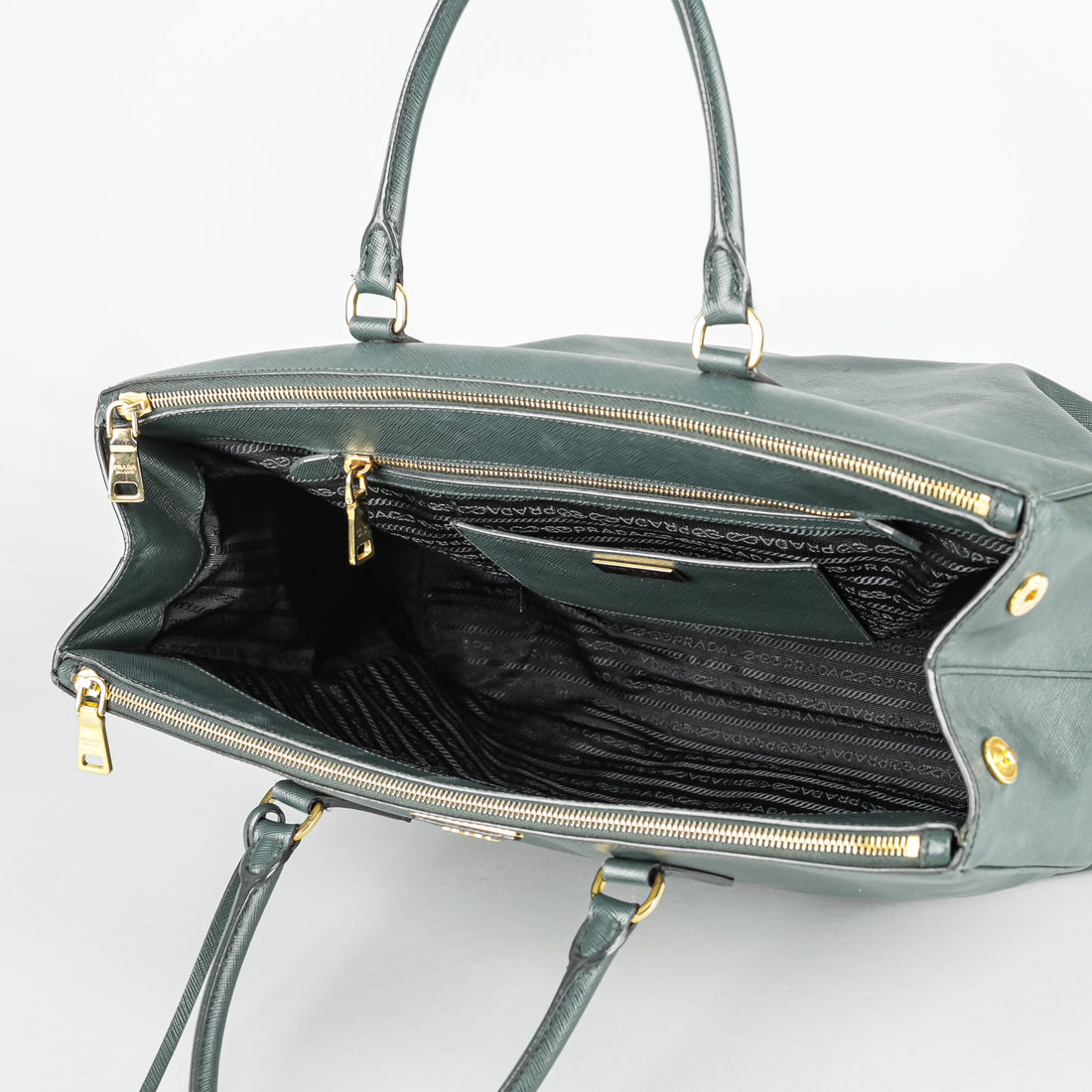 PRADA Large Galleria Saffiano Green Leather Handbag
