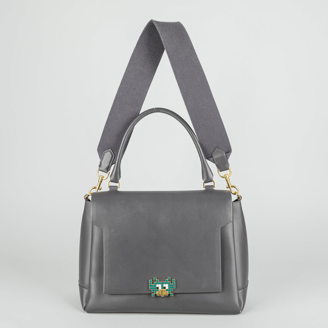 ANYA HINDMARCH 2016 Bathurst Space Invader Two-Way Gray Bag