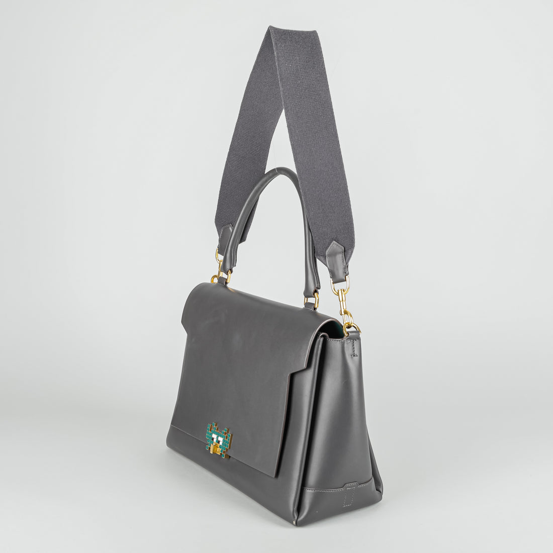 ANYA HINDMARCH 2016 Bathurst Space Invader Two-Way Gray Bag