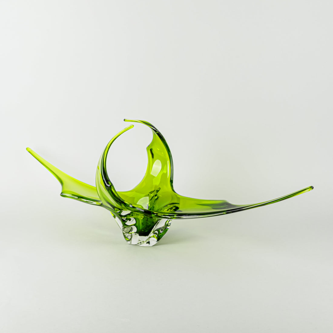 Lorraine/Chalet Style Free Form Art Glass Four Arm Basket Green