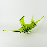 Lorraine/Chalet Style Free Form Art Glass Four Arm Basket Green