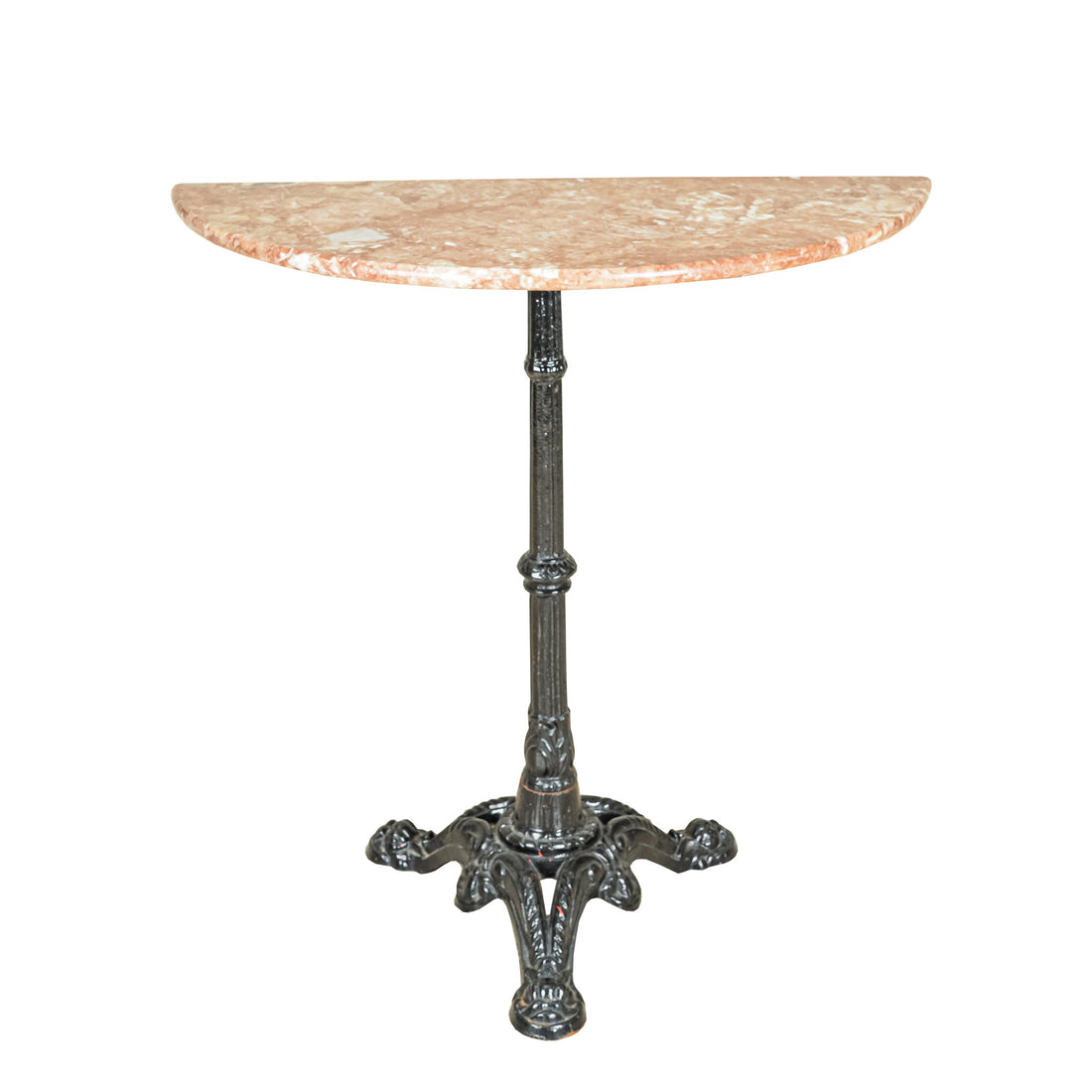 Cast Iron Cafe Table Base w/Stone Demilune Top