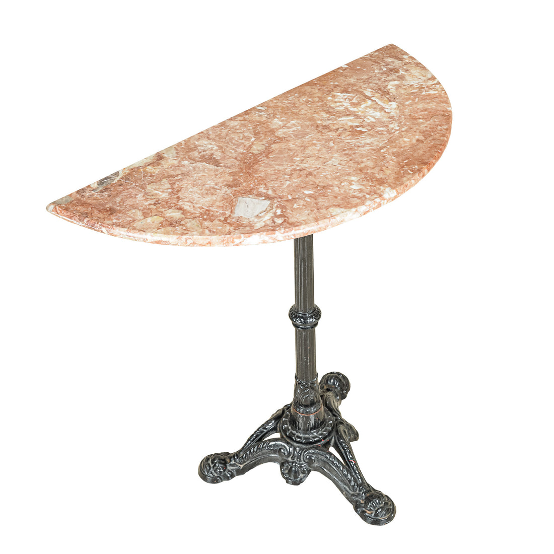 Cast Iron Cafe Table Base w/Stone Demilune Top
