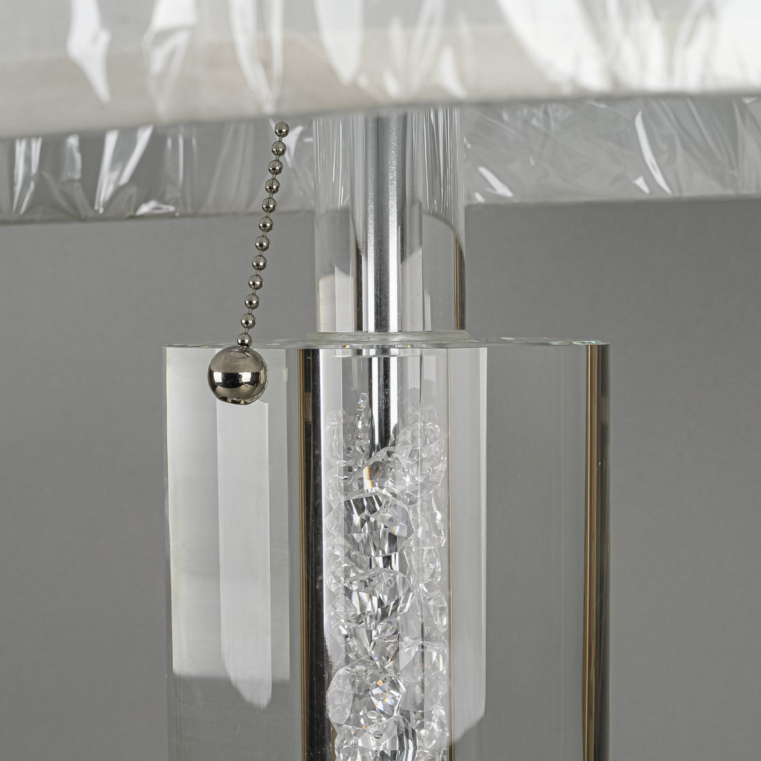 Clear Crystal-Filled Cylinder Crystal Lamps With Shades - Set Of 2