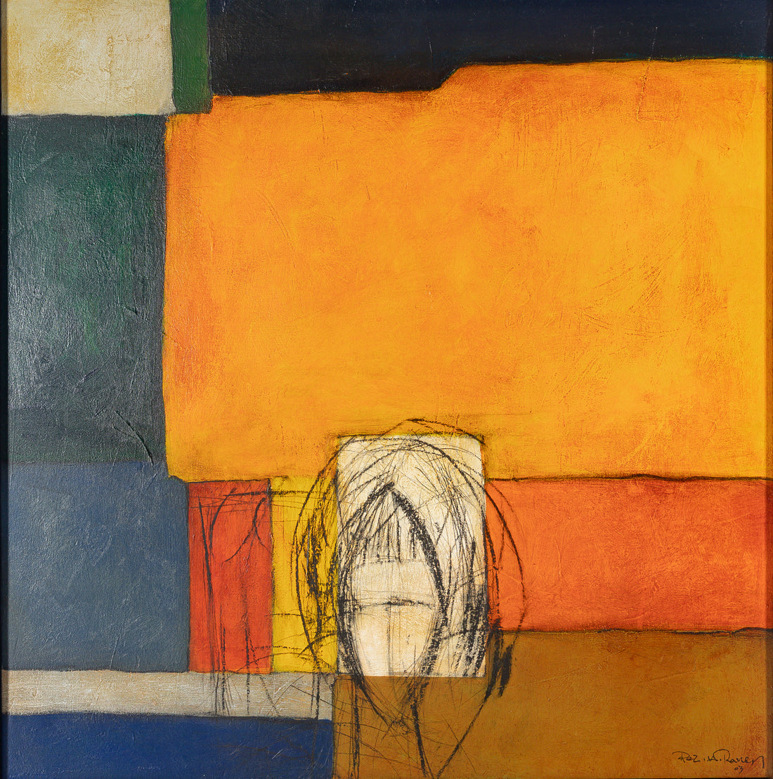 Rez Raven (Persian 1962) Abstract-Mixesd Media On Canvas