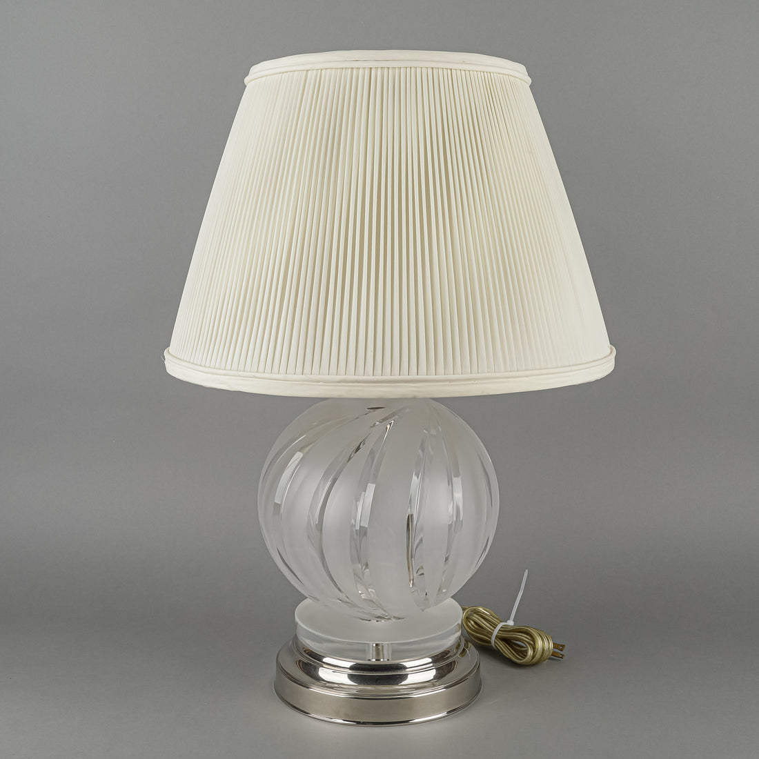 Cut Crystal Sphere Lamp on Chrome Base With Shade