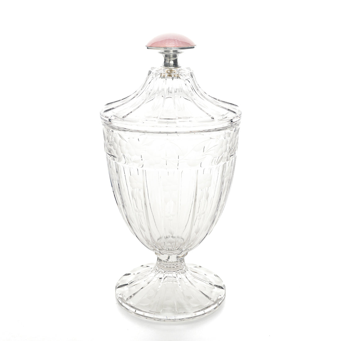 HEISEY GLASS w/Sterling Pink Guilloche Knob Lidded Jar