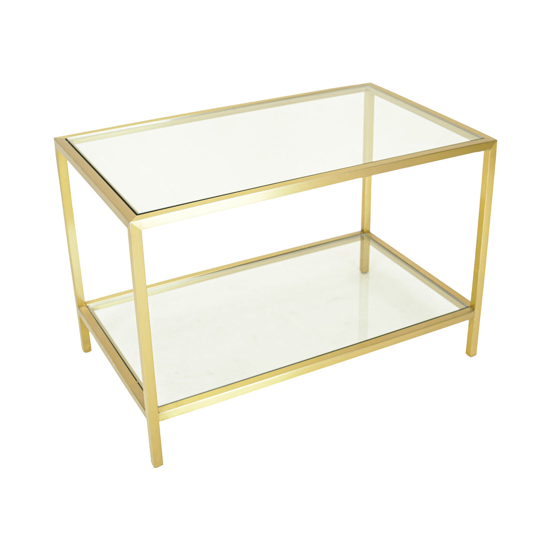 Brushed Brass Finish End Table W/Glass Top