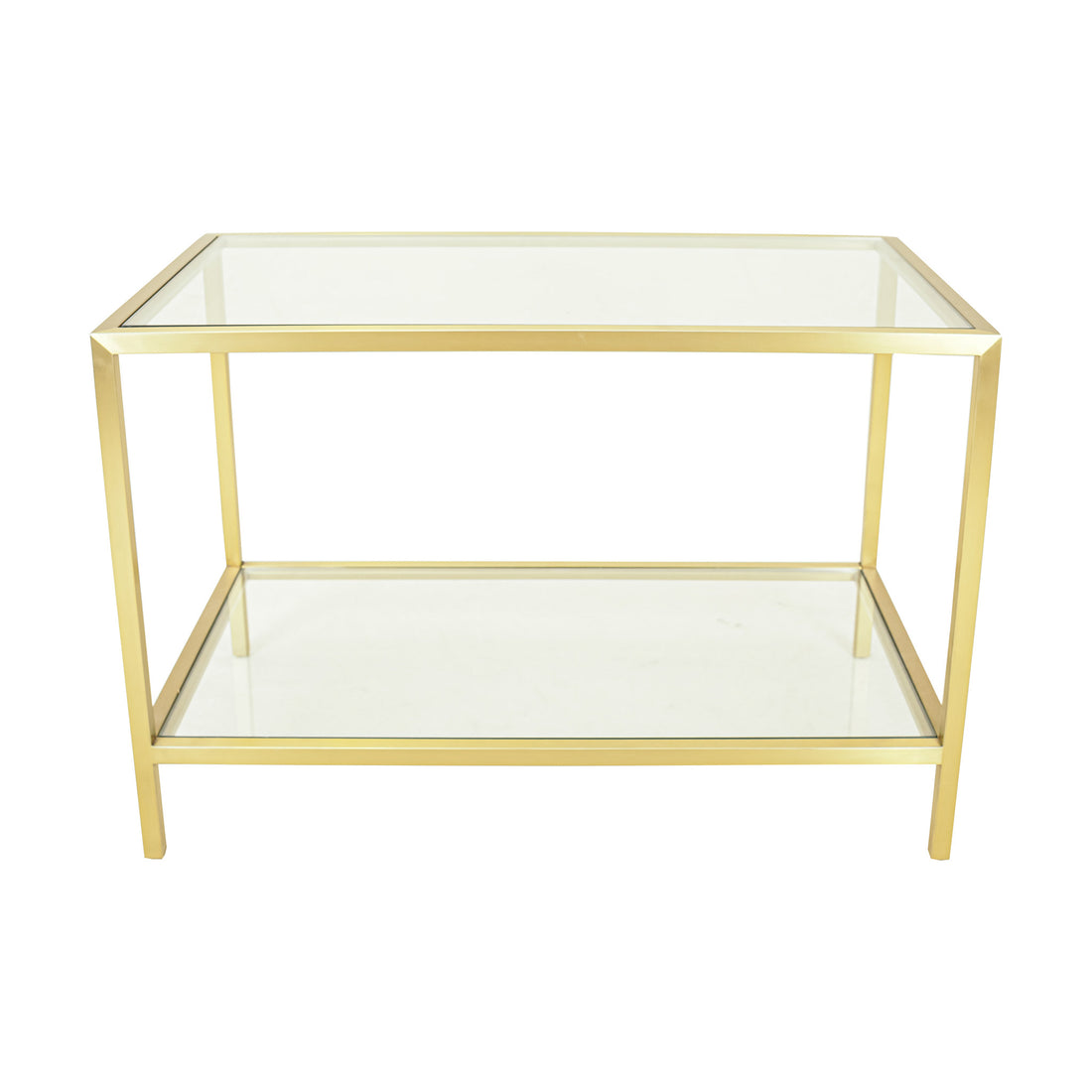 Brushed Brass Finish End Table W/Glass Top