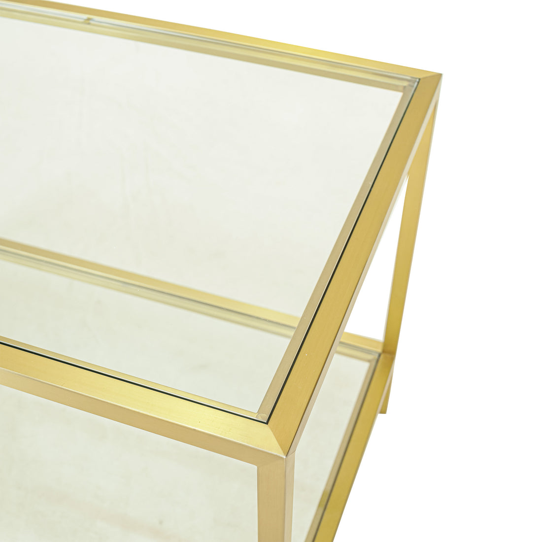 Brushed Brass Finish End Table W/Glass Top