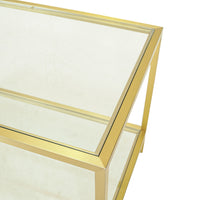 Brushed Brass Finish End Table W/Glass Top
