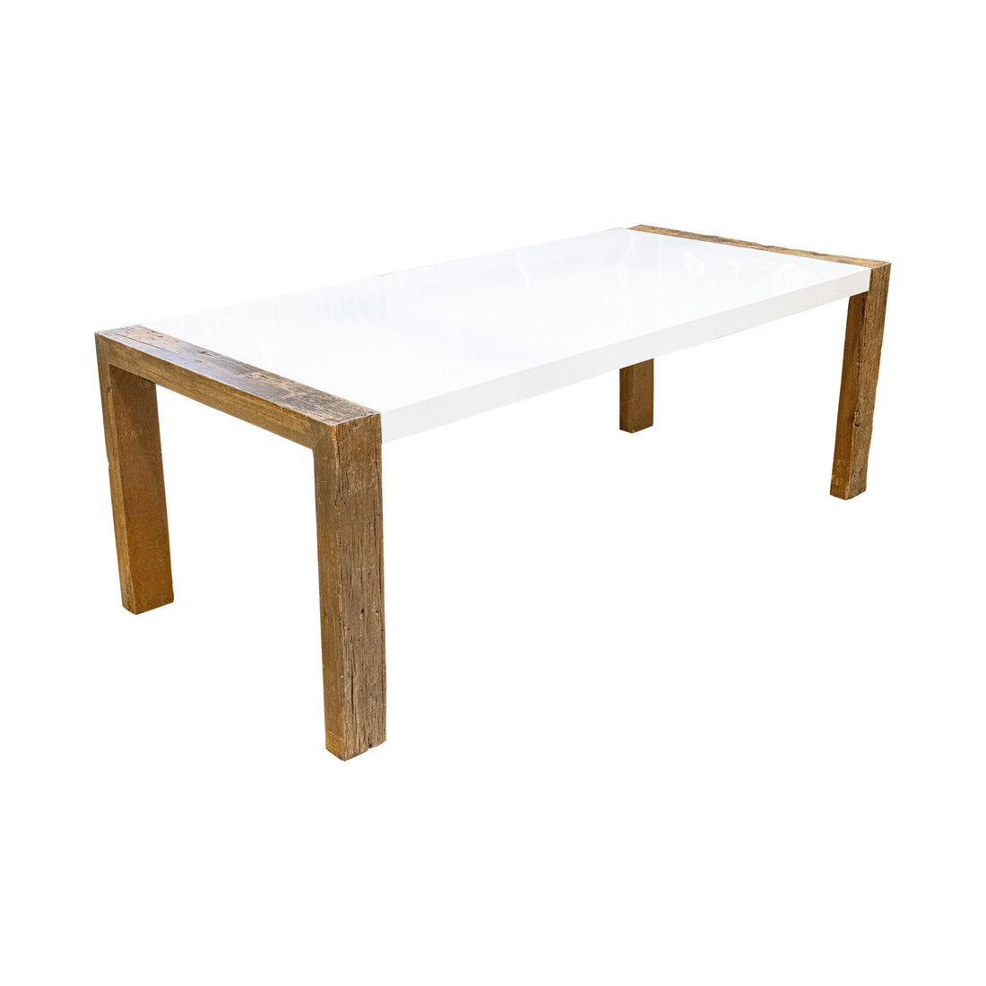 White Lacquer Table With Pine Legs