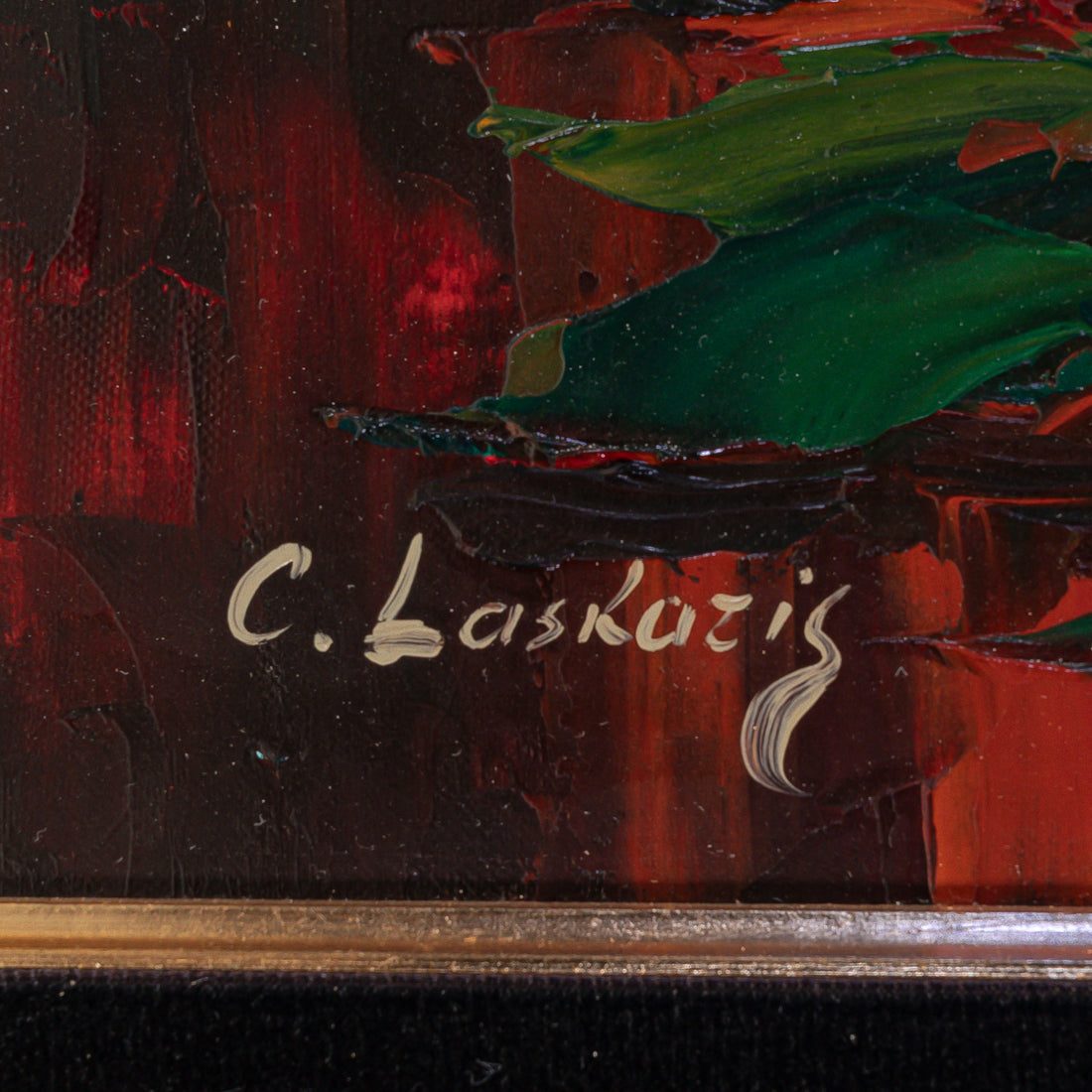 C. Laskaris Still Life With Roses Oil On Canvas
