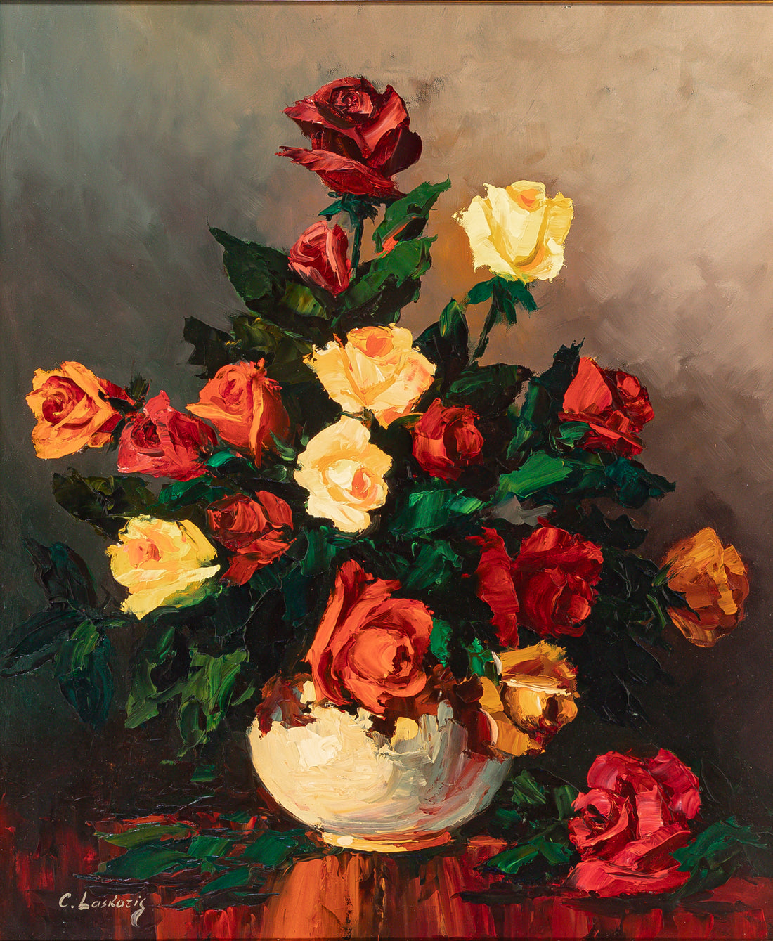C. Laskaris Still Life With Roses Oil On Canvas