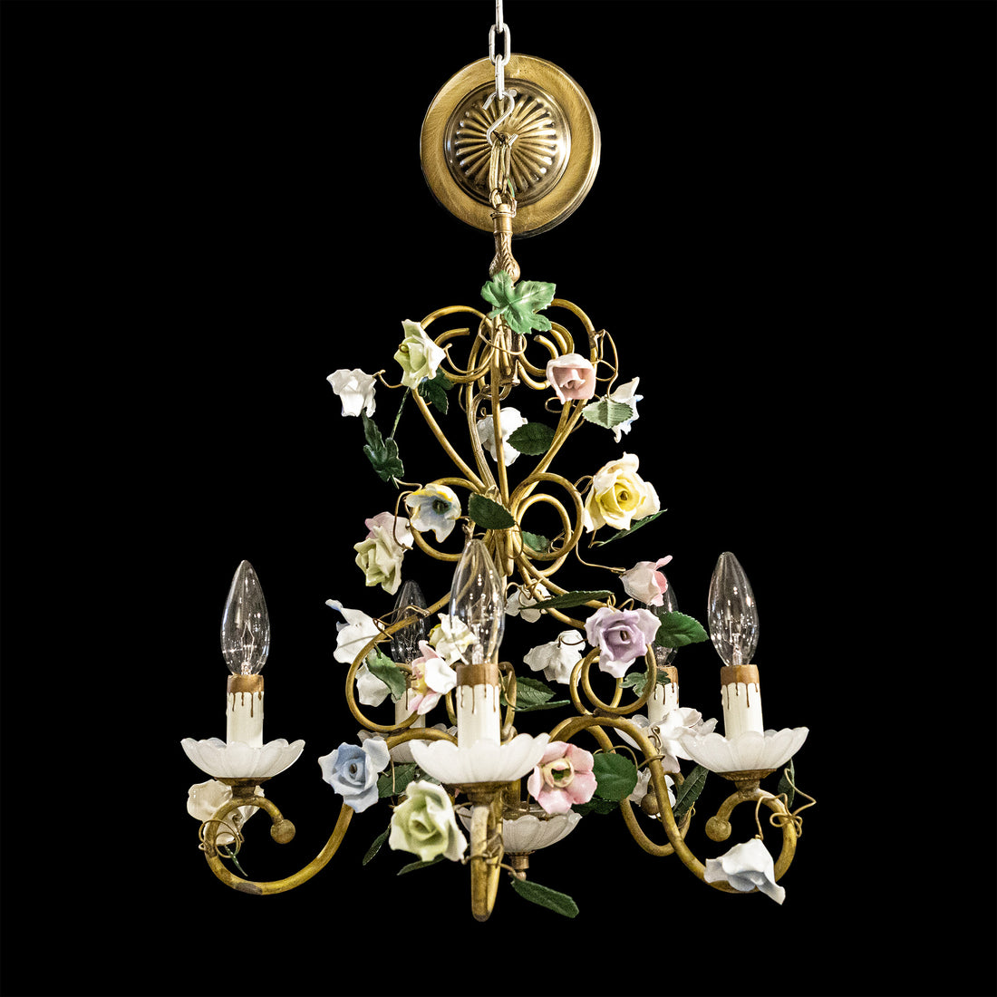 Metalwork Glass & Ceramic Five Light Fixture - No Bracket