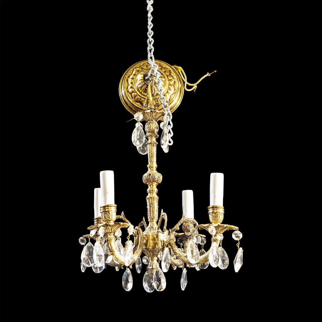 Spanish Brass Four Light Fixture With Drops